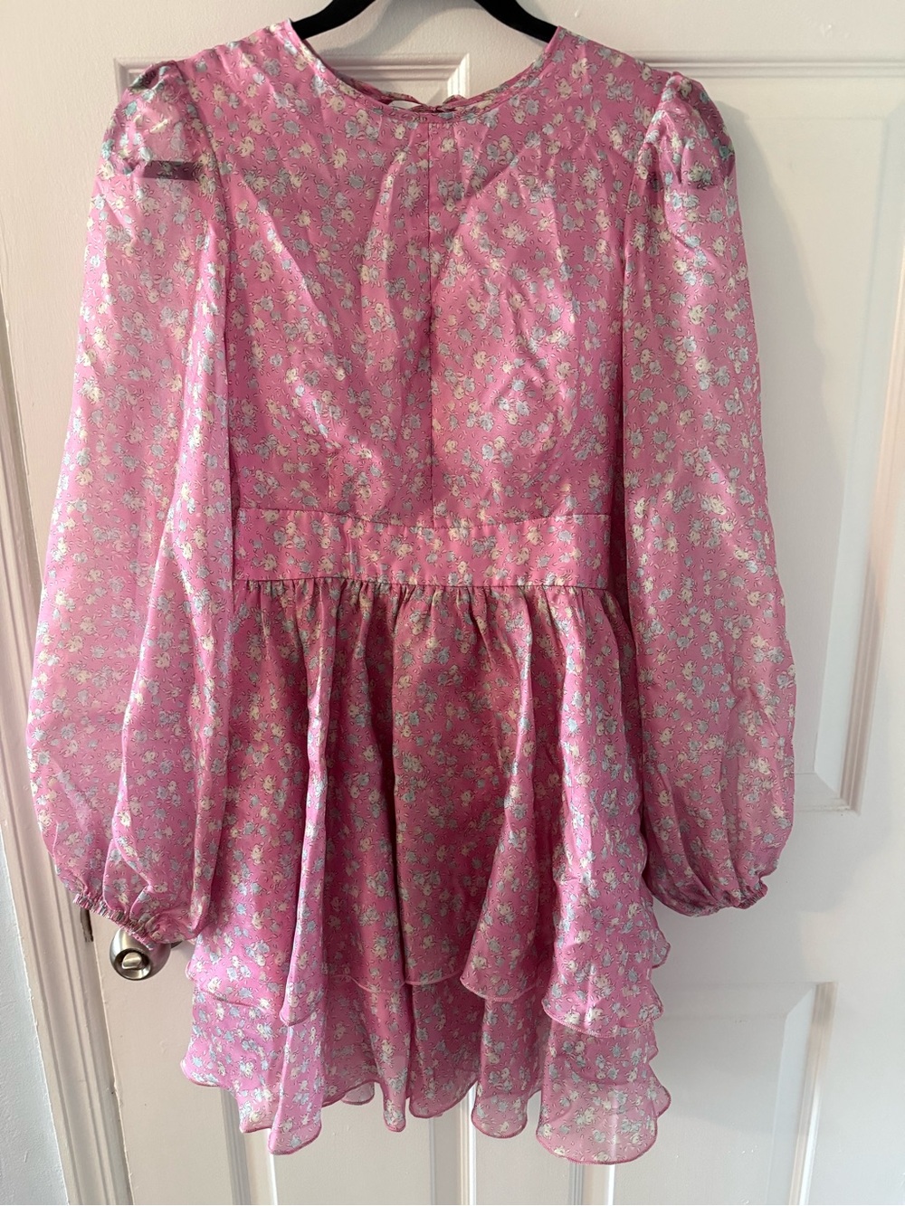 One by one Pink Floral Girls' Long-Sleeve Tiered Dress